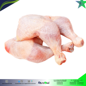 Cuisse de poulet congelée en vrac, prête à cuire.